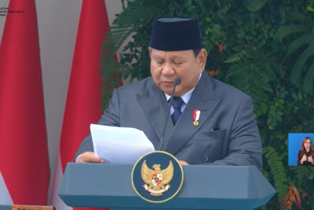 Presiden Prabowo saat Hari Lahir Pancasila./tangkapan layar