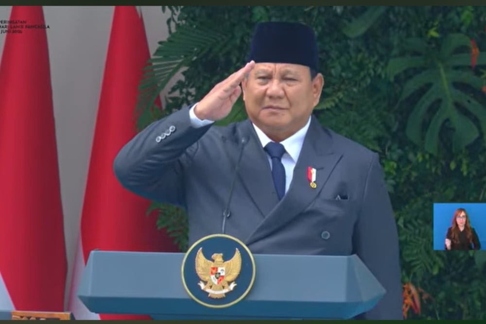 Presiden Prabowo saat Hari Lahir Pancasila./tangkapan layar