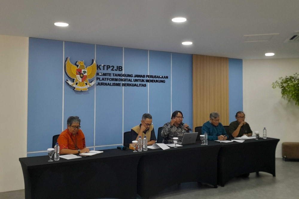 Komite Tanggung Jawab Perusahaan Platform Digital untuk Mendukung Jurnalisme Berkualitas (KTP2JB) menggelar jumpa pers pada Senin (22/6/2026) di Gedung Dewan Pers./Bisnis-Fahmi Ahmad Burhan