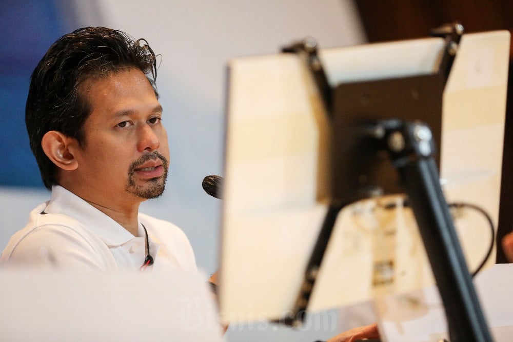 Direktur Utama PT Samudera Indonesia Tbk. (SMDR) Bani M Mulia memberikan pemaparan seusai Rapat Umum Pemegang Saham Tahunan dan Luar Biasa Samudera Indonesia di Jakarta, Rabu (9/11/2022). Bisnis/Eusebio Chrysnamurti