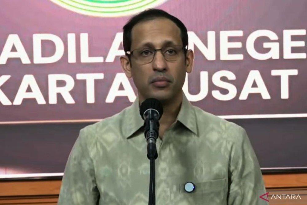 Eks Menteri Pendidikan, Kebudayaan, Riset, dan Teknologi periode 2019-2024 Nadiem Anwar Makarim saat memberikan keterangan kepada media di sela sidang duplik, di Pengadilan Tipikor pada PN Jakpus, Selasa (23/6/2026). ANTARA/Agatha Olivia Victoria