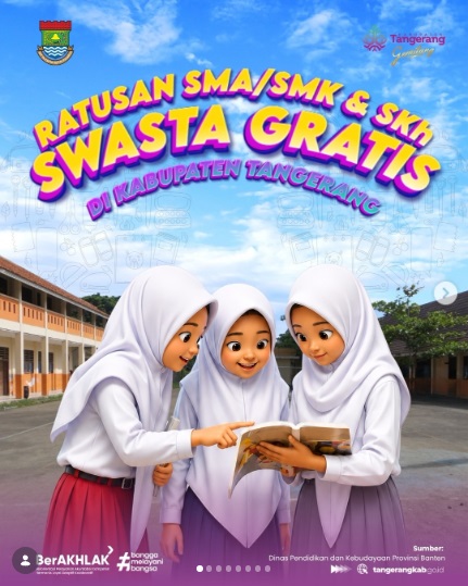 Daftar Sekolah SMA/SMK Swasta Gratis di Kabupaten Tangerang. DOK IG @pemkabtangerang