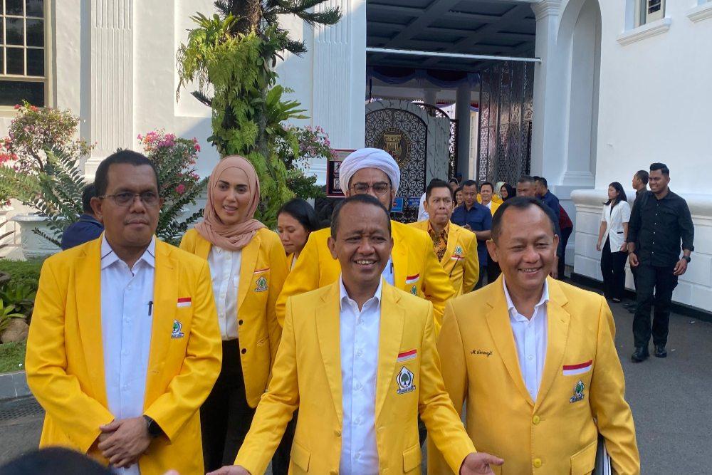 Ketua Umum Partai Golongan Karya (Golkar) Bahlil Lahadalia beserta pengurus Golkar memenuhi undangan Presiden Prabowo Subianto didampingi sejumlah pengurus inti Dewan Pimpinan Pusat (DPP) Golkar di Istana Kepresidenan, Jakarta, Rabu (27/8/2025). Foto: Akbar Evandio