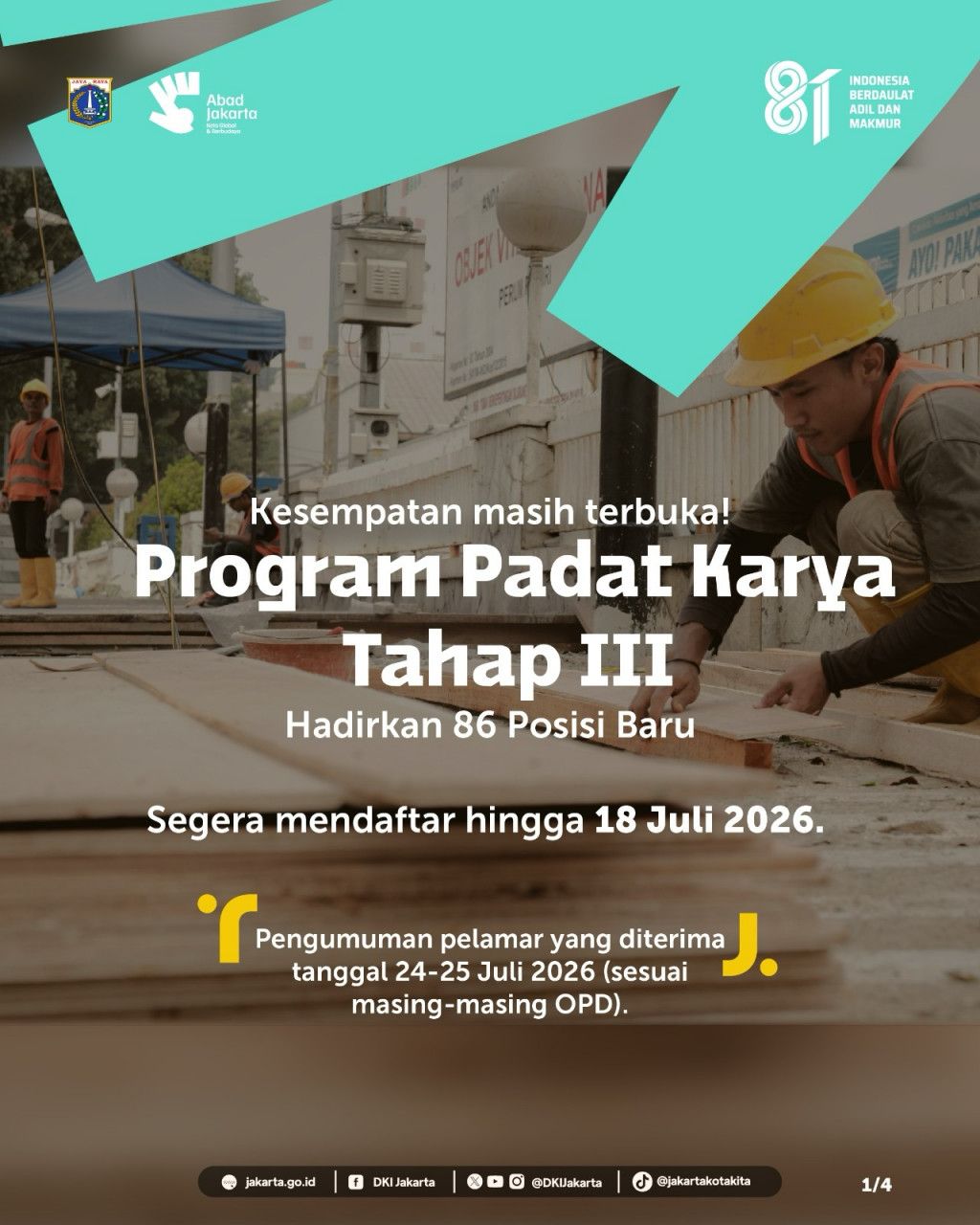 Lowongan kerja Program Padat Karya DKI Jakarta. DOK Instagram @dkijakarta