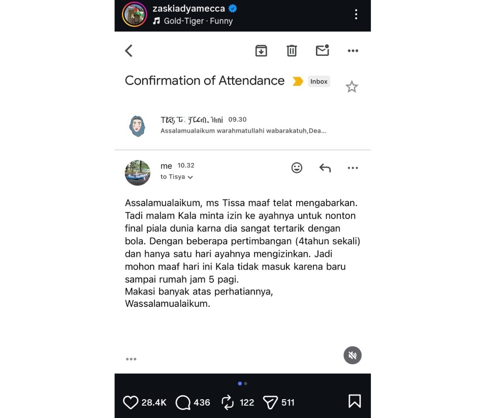 Unggahan Zaskia Adya Mecca di Instagram. Foto: Instagram @zaskiadyamecca